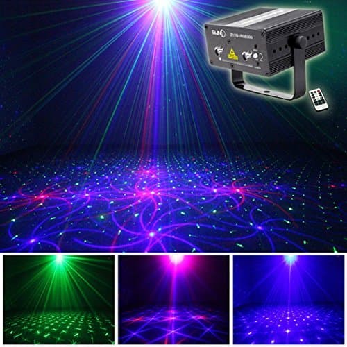 SUNY Stage Lights 12 Gobos in Blue Red Party Light Green Stars Mixed Effect Stage Lighting Party Music Show Projector Remote Control Sound Activated Dance Home Decoration Xmas Holiday DJ Light Show