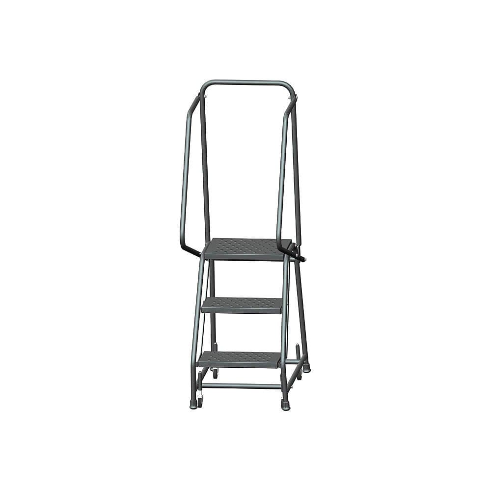 Ballymore H318PSU Steel Standard Rolling Ladder with Spring Loaded Casters and Handrails, Perforated Step Tread, Assembled, OSHA/ANSI Standard, 3 Steps, 16" Step Width, 10" Top Step Deep, Gray