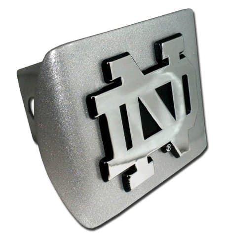 University of Notre Dame Fighting Irish "Brushed Silver with Chrome “ND” Emblem" NCAA College Sports Trailer Hitch Cover Fits 2 Inch Auto Car Truck Receiver