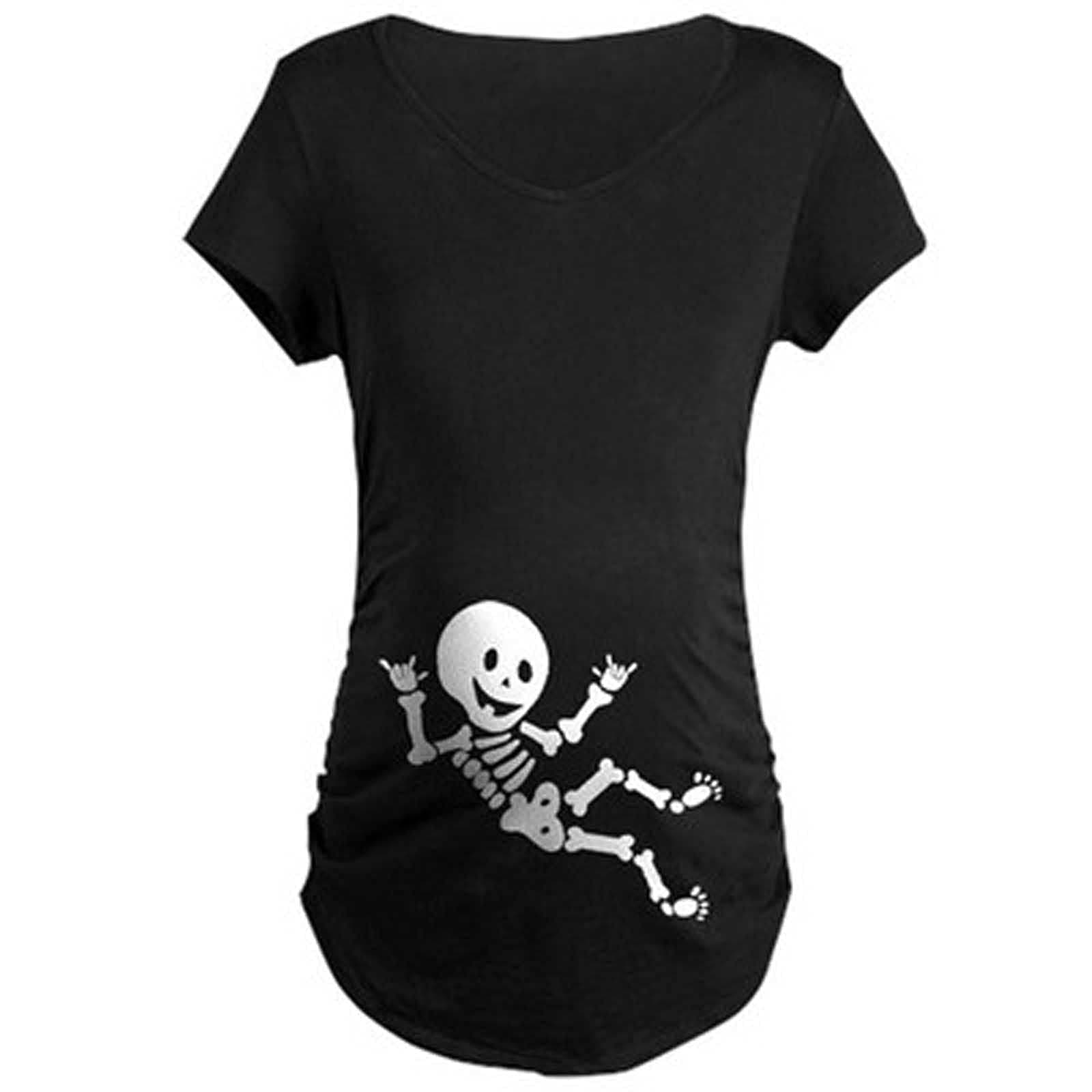 Women's Maternity Nursing Top Halloween Skull Print Tops Maternity Shirts Pregnancy Shirt Comfy Soft Pregnant Tee