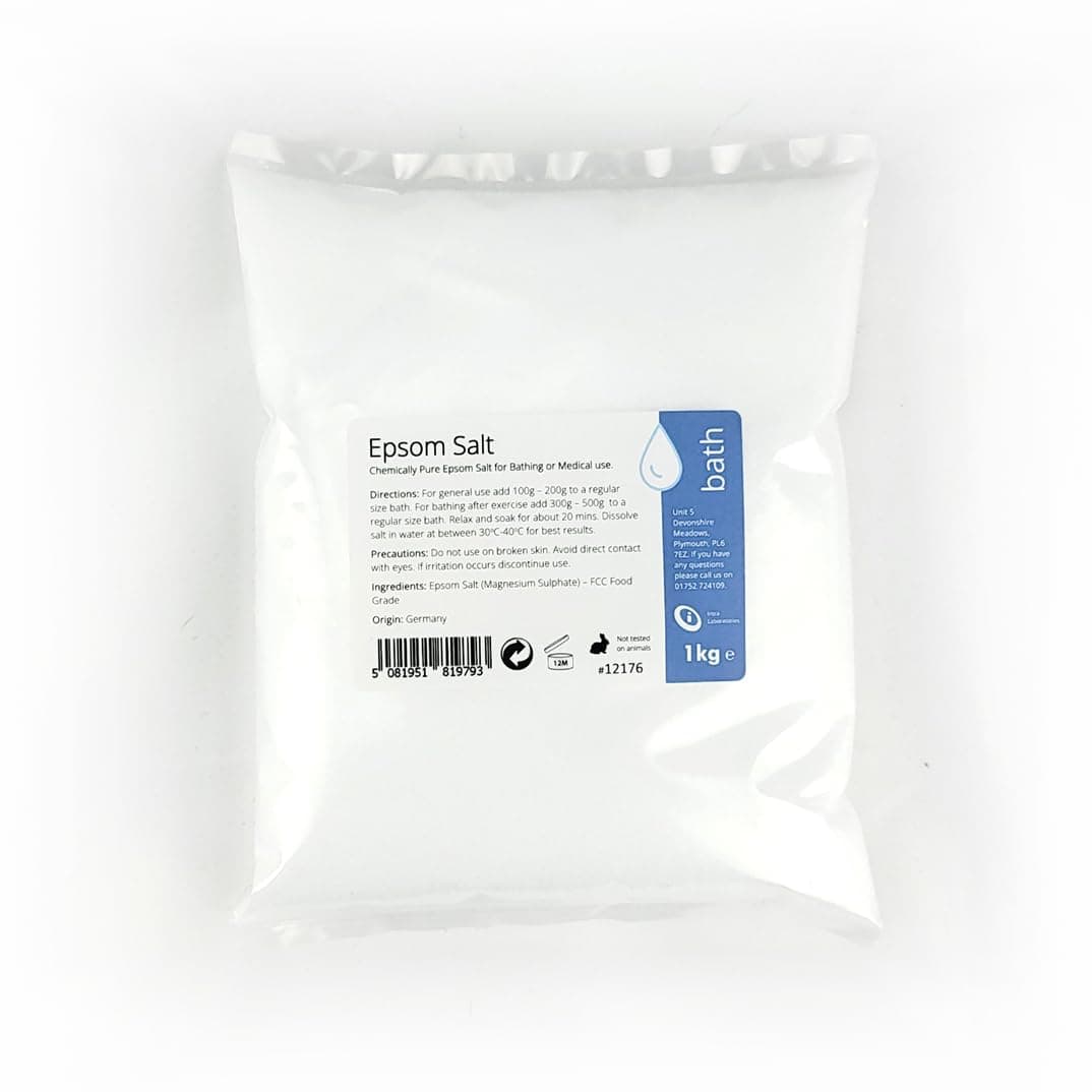 Intralabs Epsom Salt (Magnesium Sulphate) 1kg – Bath Soak Crystals for Relaxation, Recovery & Foot Baths – Fragrance-Free, Fast Dissolving