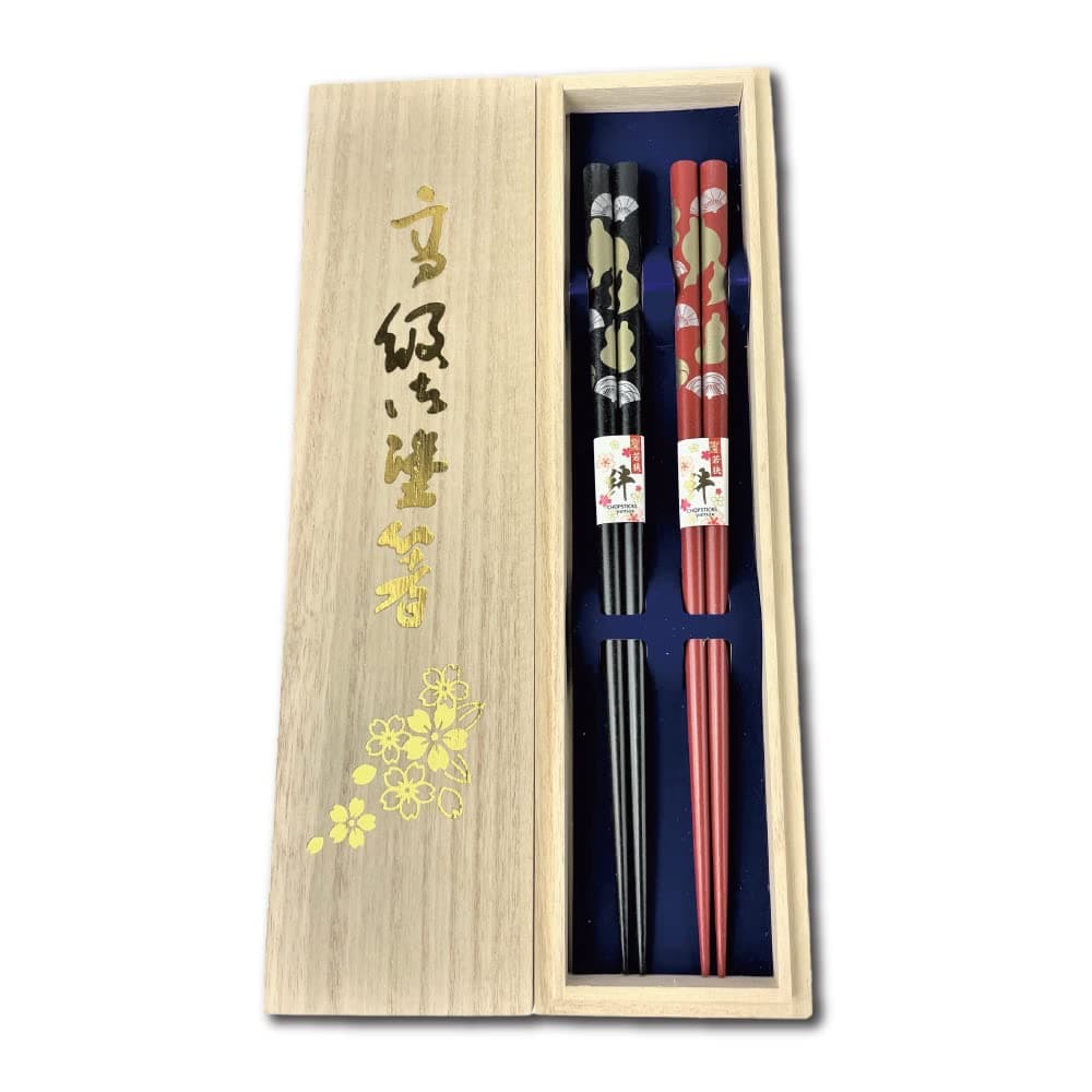 Premium Japanese Chopsticks Reusable 2prs Set [ Made in Japan ] Traditional Lacquer Art Wooden Chopsticks B (Fan&Gourd BK/RD(2KR022))