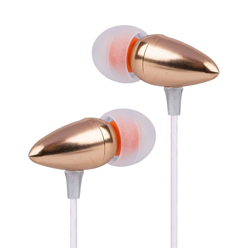 Earphones Balanced Bass Headphones Noise Isolating with Microphone and Adjustable Volume, Design for Iphone, Ipad, Ipod, Samsung & MP3 Players (Gold)