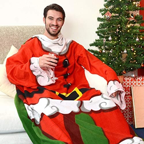 Snug Rug Christmas Santa Fleece Blanket with Sleeves, Red/White