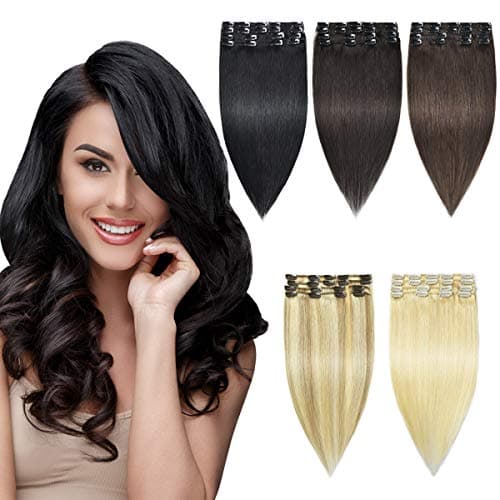 HAIRREAL Clip in Hair Extensions REMY Human Hair for Women 8pcs Set Full Head Natural Straight Real Hairpiece 14-22 Inch