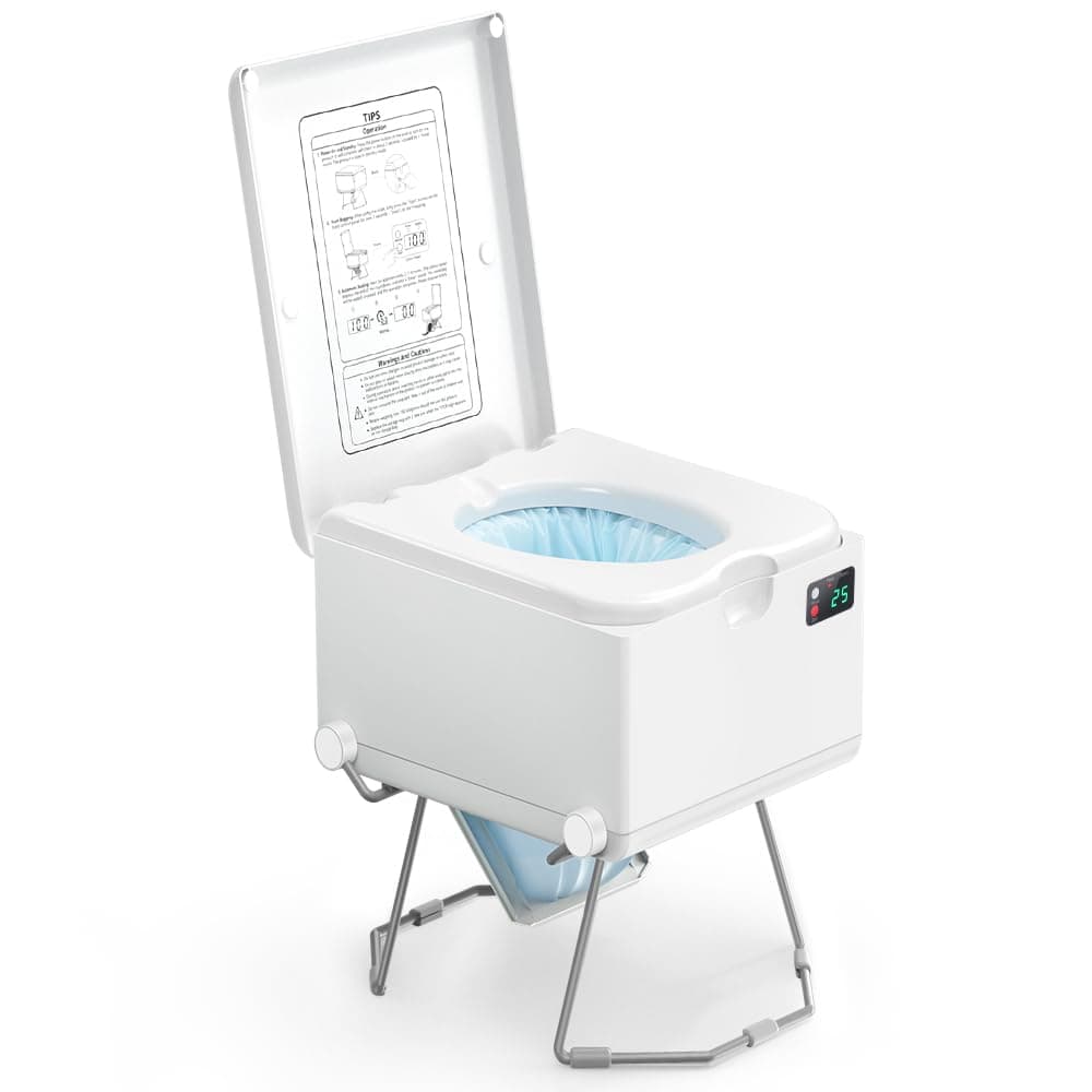 Dry Flush Toilet, Portable Toilet for Camping & Outdoor [Odorless & One-click Flushing & Self Contained] Waterless Toilet for RV, Tiny Homes, Campsite, Hospital, Vans, Boats - White