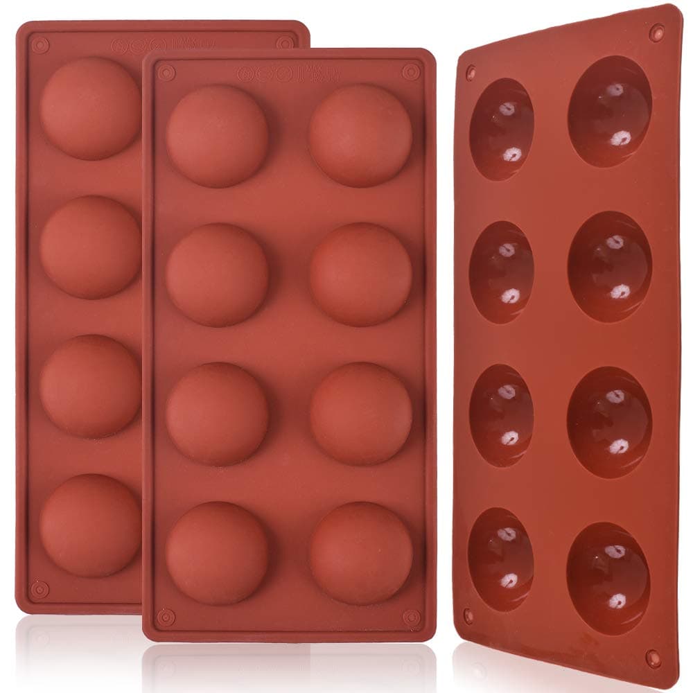 Newk 8 Holes Half Sphere Silicone Mold, 3 Packs 8-Cavity Half Sphere Mold for Hot Chocolate Bomb, Cakes, Jelly, Pudding, Dome Mousse