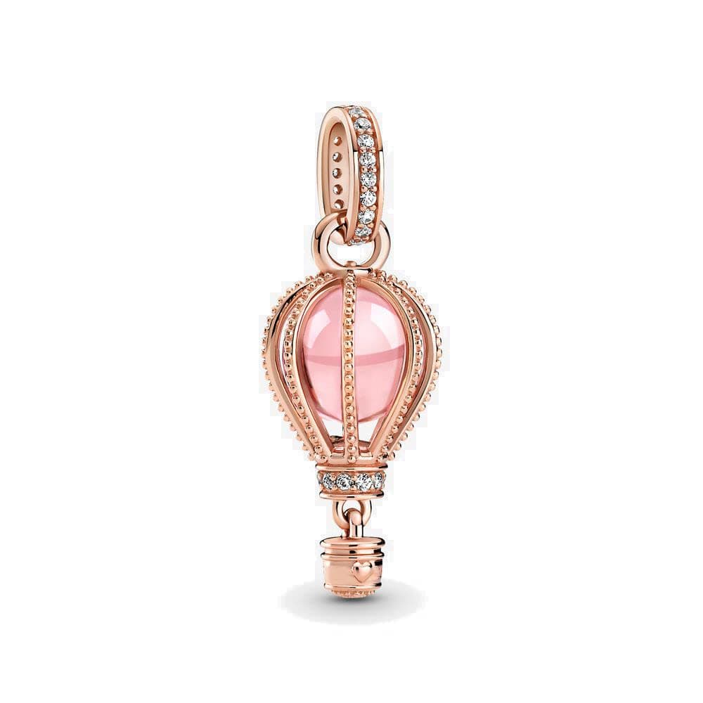 Sparkling Pink Hot Air Balloon Dangle Charm 925 Sterling Silver Pendant,Girl Jewelry Beads Gifts for Women Bracelet&Necklace A0156, Silver, Cubic Zirconia