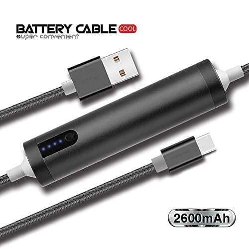 Portable USB C Cable Battery Charger 2600mAh Type A to C for Android Phone Samsung Google Motorola Huawei(Grey)