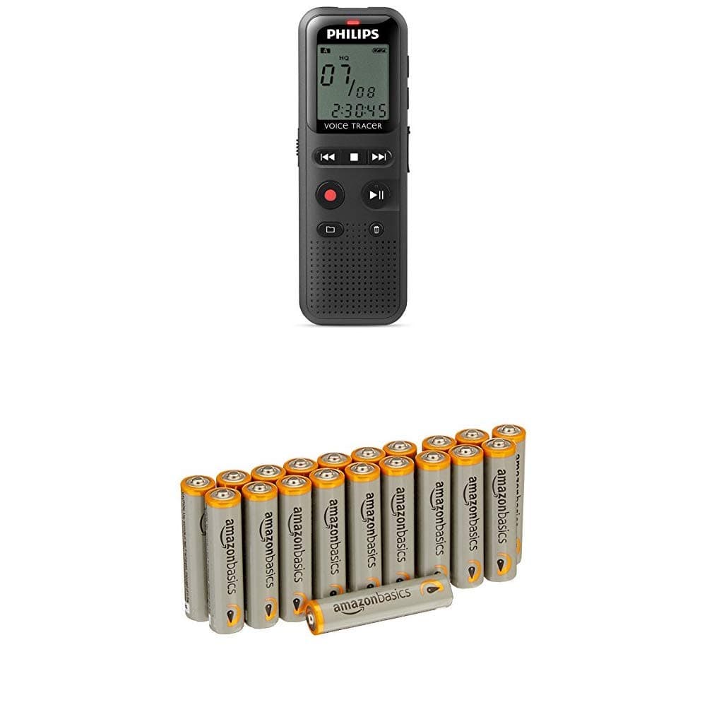 Philips DVT1150 Digital Voice Recorder, 4GB, PC connected, black with Amazon Basics Batteries