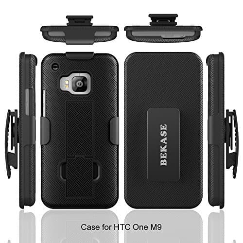 HTC One M9 Case, BEKASE (TM) Hard Shell Holster Combo Matte Finish Protective Slim Case for HTC One M9 with Kickstand & Locking Belt Swivel Clip (Black)