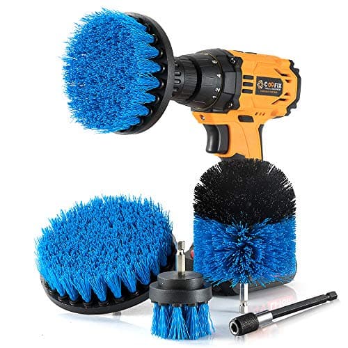 Drill Brush 4 Piece - Power Drill Scrub Brush Attachment With 1 Long Reach Extension For Cleaning Bathroom Kitchen Carpet Toilet Tile Grout Sink Tub