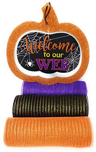 Tesadorz Halloween 10" Decorative Mesh Wreath Kit Includes 3 Rolls Mesh and 1 Sign