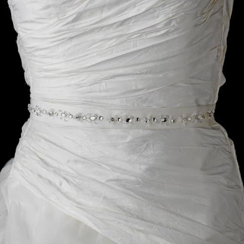 Crystal, Rhinestone & Bugle Beaded Wedding Bridal Sash Belt - Ivory