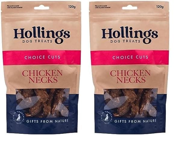 Hollings Chicken Necks Dog Treats, 100% Natural Air Dried Chew Treats for Adult Dogs, Grain Free and High in Protein (120g) (Pack of 2)