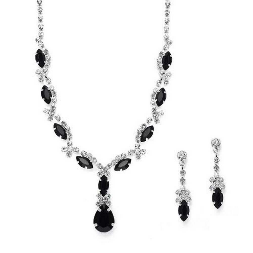 Beautiful Y Drop Evening Party Black Bridal Bridesmaid Necklace Earring Rhinestone Bling Q6