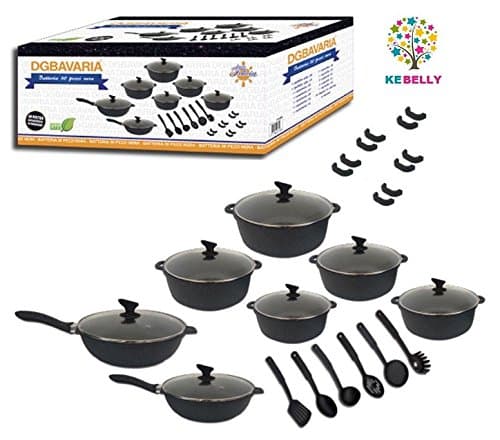 Art.120008 Batterie 30 Pièces.En Pierre Noire couvercle en verre