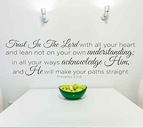 Trust in The Lord with All Your Heart..Proverbs 3:5-6 Vinyl Lettering Wall Decal Sticker (29in widex 10in Tall, Black)
