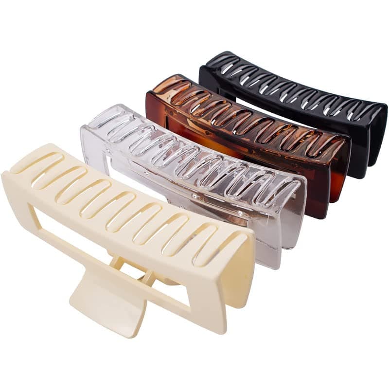 Belicia 4 Pack Extra Large Hair Claw Clips for Women, 5'' Hair Clips for Thick and Long Hair, 90's Non-slip Square Jaw Clips for Curly Hair, Strong Hold Bright Hair Clamps