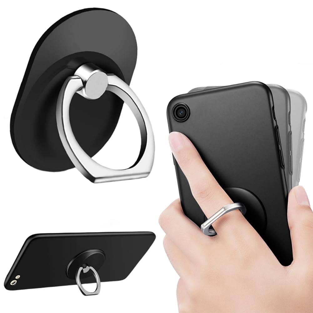 Mobile Holder Ring, Cell Phone Ring Holder 360°Rotation Finger Ring Stand, Cell Phone Kickstand Compatible with Most of Phones, Tablet and Case, (1PCS Black)