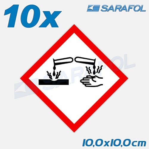 10 x CORROSIVE GHS 05 New Danger Symbols Label Sticker 10.0 cm