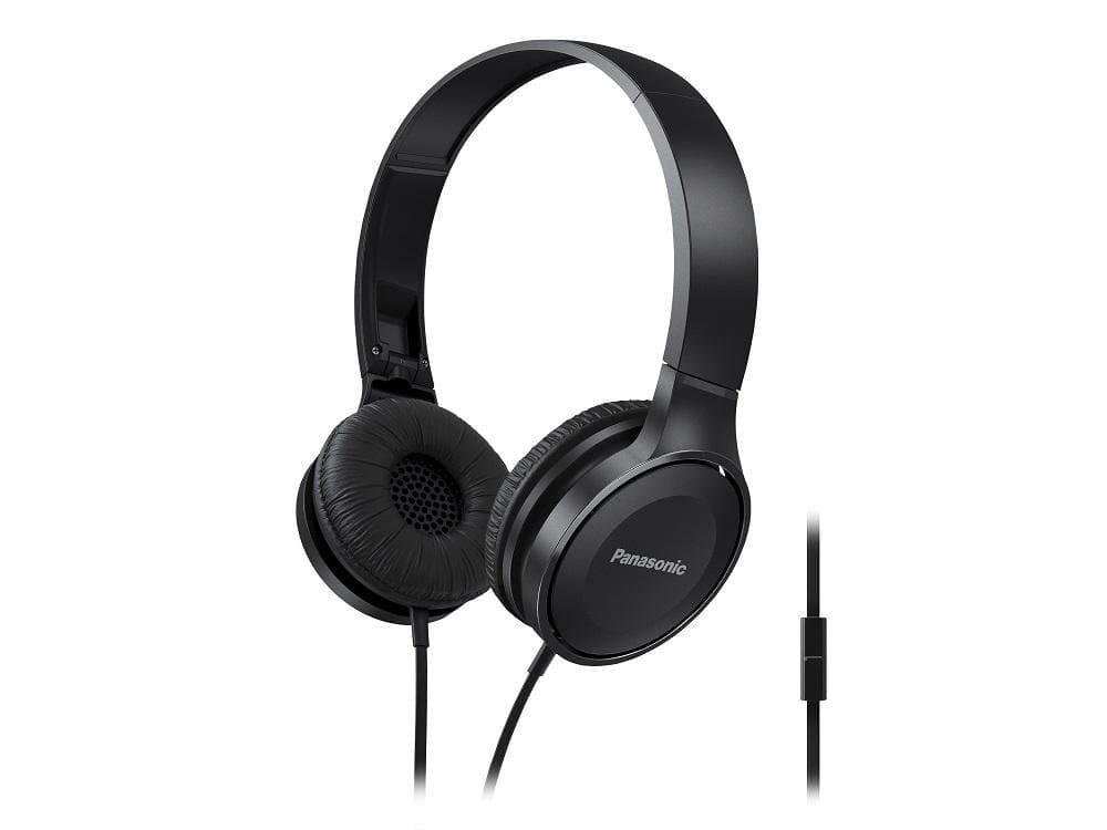 Panasonic Lightweight Foldable Headphones with Microphone, Call Controller and 3.9 ft Audio Cord Compatible with iPhone, BlackBerry, Android - RP-HF100M-K - On-Ear Headphones (Black)