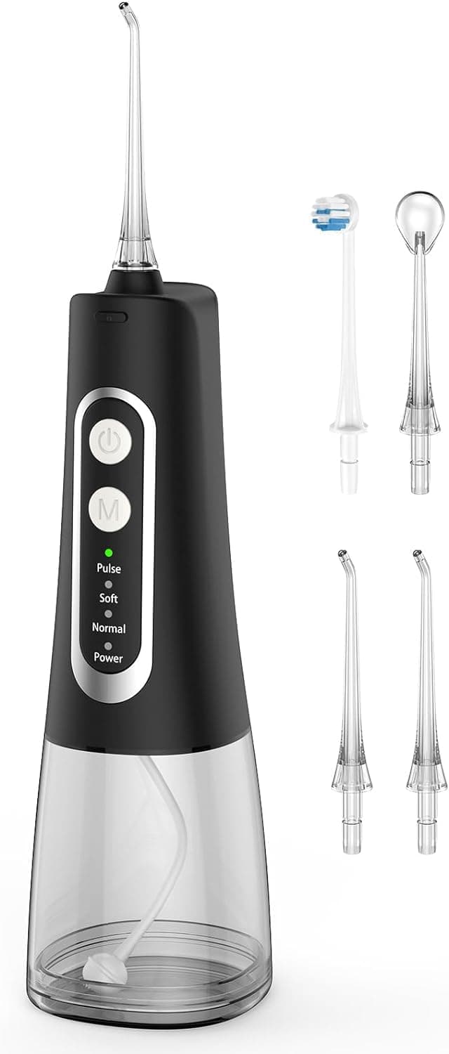 Water Flosser for Teeth Cleaner Rechargeable Oral Irrigator 4 Modes 300ML IPX7 Waterproof Powerful Battery Portable, Black