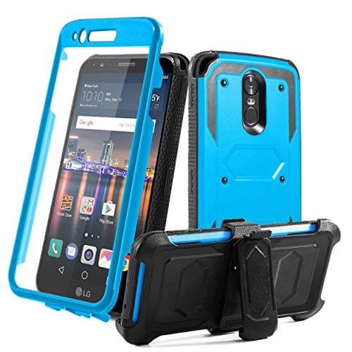 LG Stylo 3 Case,LG Stylo 3 Plus/LG Stylus 3 Case,HOKOO [Built-in Screen Protector][Kickstand][Heavy Duty] Fullbody Armor Swivel Belt Clip-Blue