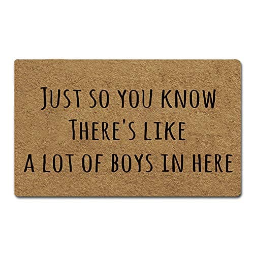 ArtsbabaWelcome Mat Just So You Know There's Like A Lot of Boys in Here Door Mat Rubber Non-Slip Entrance Rug Floor Mat Balcony Mat Funny Home Decor Indoor Doormat 30 x 18 Inches, 3/16" Thickness