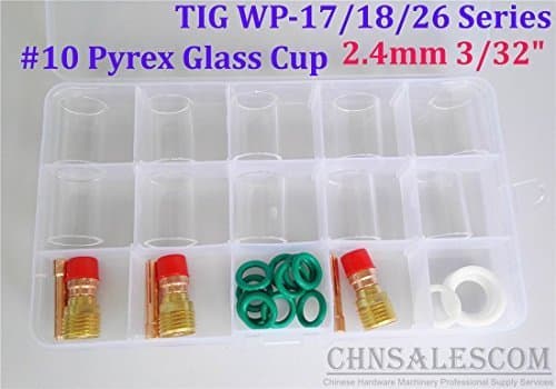 CHNsalescom 28 pcs TIG Welding Stubby Gas Lens #10 Pyrex Cup Kit WP-17/18/26 Torch 3/32