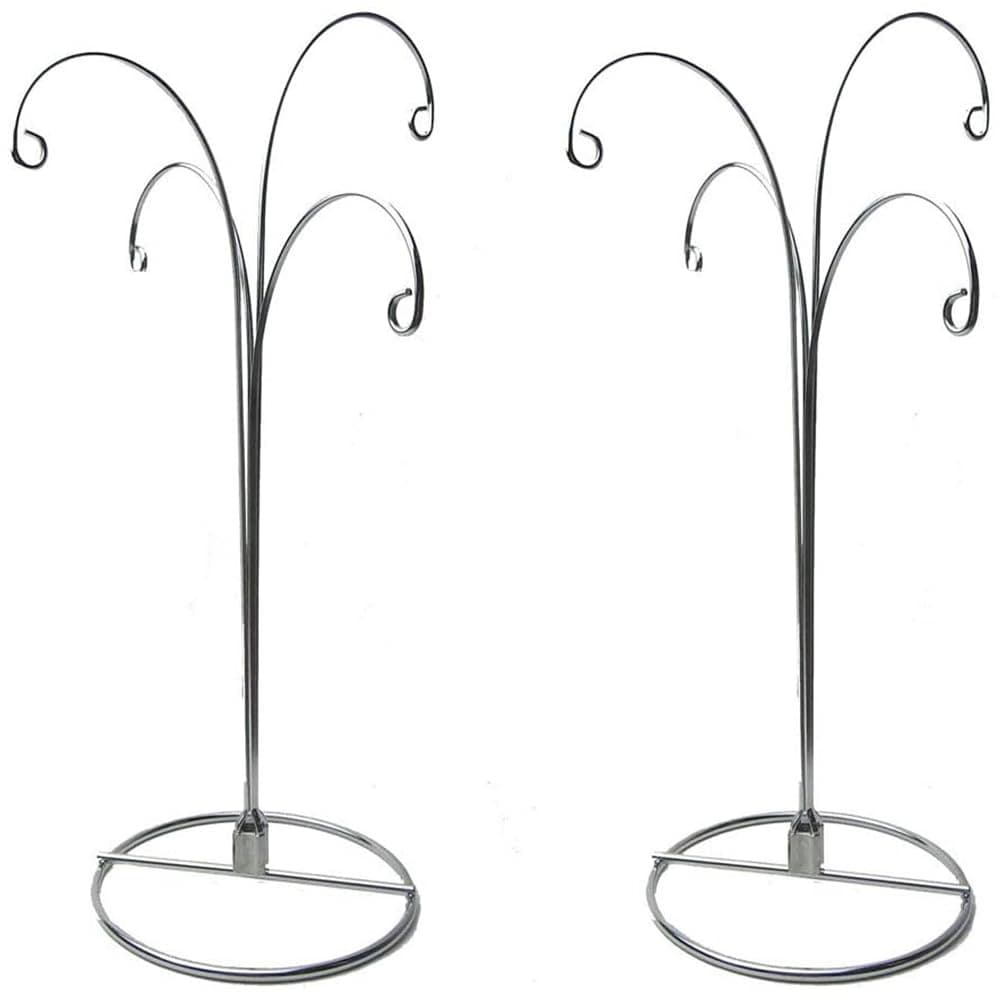 Ornament Display Stand 12 Inch 4-Arm Metal Holder for Christmas Ornaments Glass and Crystal Ball Decorations Art Craft Hanging Hanger Chrome Silver 2 Pack