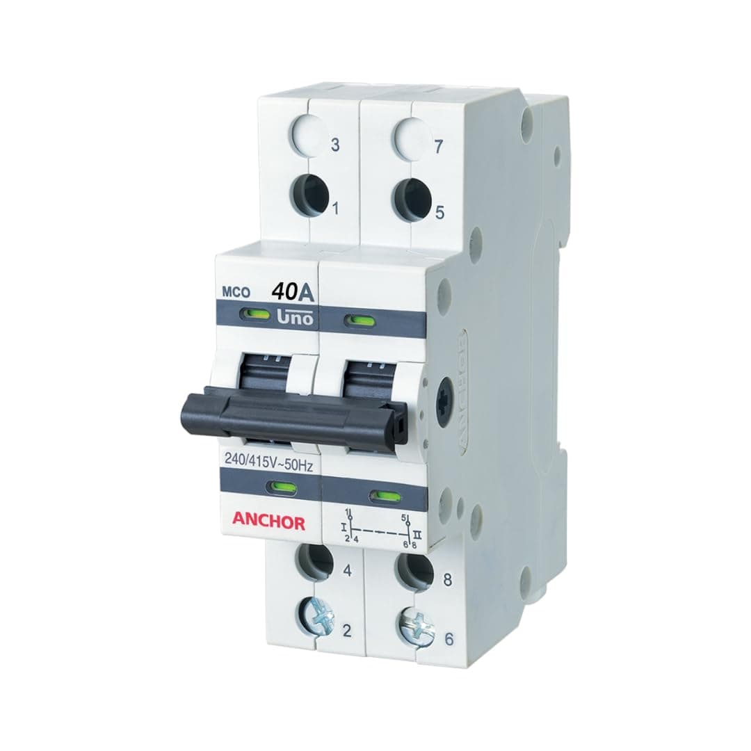 by Panasonic UNO Series 40 Amp Dual Pole MCB | 2 Pole C Curve MCB | 40A Change Over Switch Circuit Breaker (White, 98083)