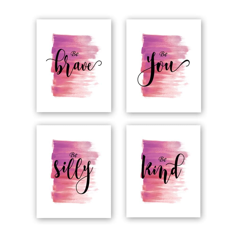 CHDITB Unframed Modern Inspirational Saying Art Print, Watercolor Abstract Motivational Words Wall Art Poster ,Set of 4（8" x10" ）Canvas Inspiring Quotes Be Brave Painting For Woman Dress Room Office Decor