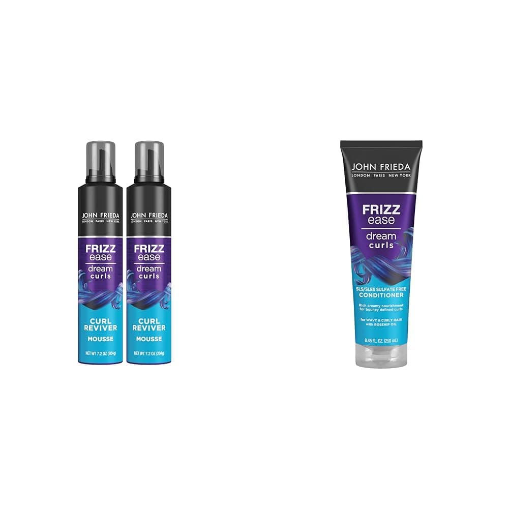 John Frieda Frizz Ease Curly Hair Reviver Mousse for Enhancing Curls with Soft, Flexible Hold & Dream Curls Conditioner for Hydrating and Defining Wavy Styles
