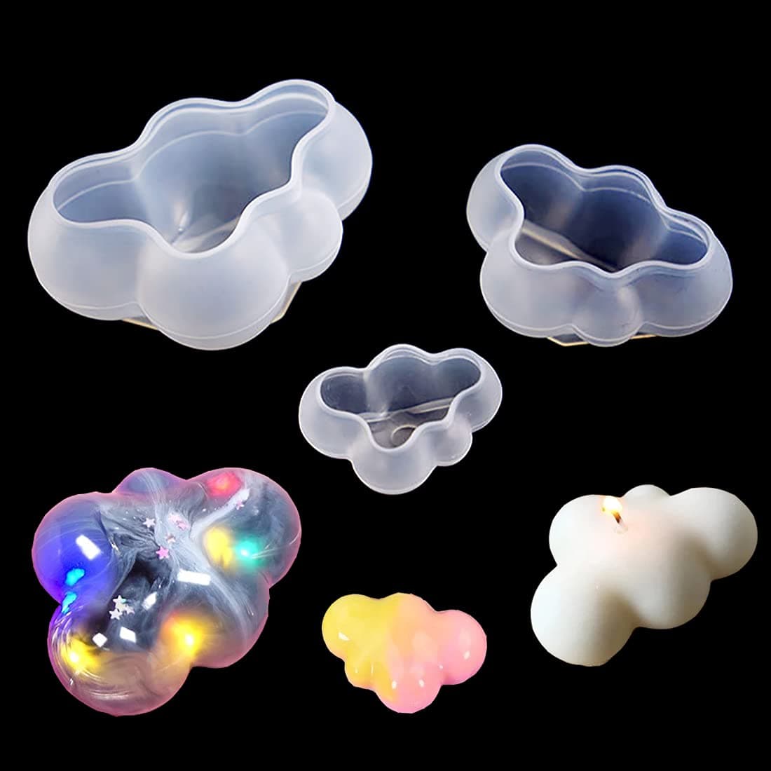 FineInno 3Pcs 3D Cloud Resin Moulds, Fondant Cloud Mould for Chocolate Cake Decorating, Epoxy Resin Silicone Mould for DIY Crafts Candle Making Soap Handmade