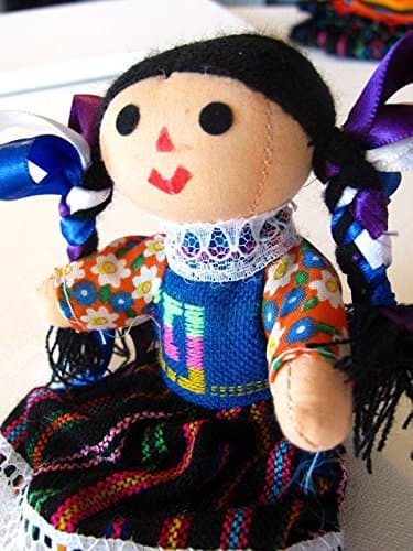 Mexican Rag Doll Artisan Hand Made Maria Costume Mexico Fair Trade 7" Toy Girls w/Worry Doll Pin Gift
