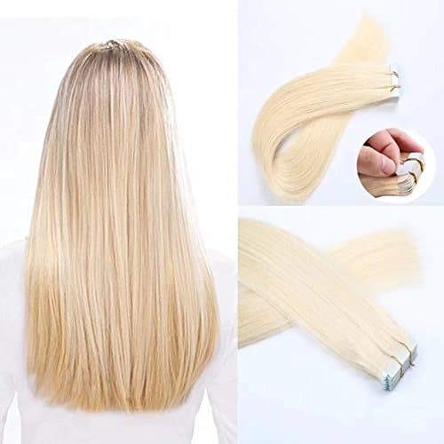 Tape In Hair Exteniosns 100 Remy Human Hair No Tangle No Shedding 24 Inch 70g 20Pcs #60 Lightest Blonde