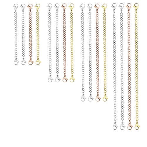 Dsmile Stainless Steel Bracelet Extender Necklace Extender Extender Chain Set 4 Different Length: 6" 4" 3" 2" 16 Pieces (8 Silver, 4 Gold, 4 Rose Gold)