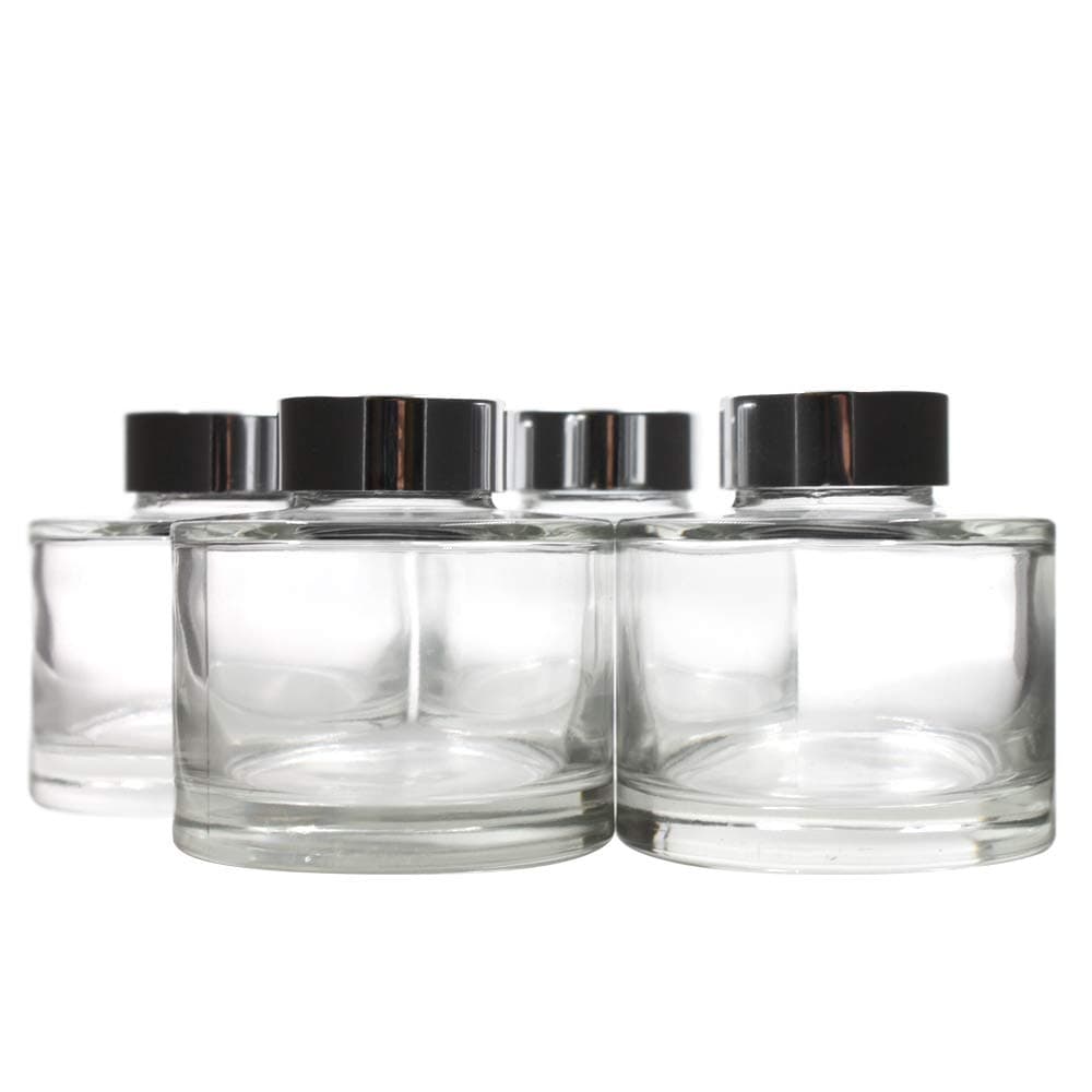Reed Diffuser Bottles in Fashion Style Big Mouth Neck with Silver Caps Set of 4-2.9" High, 150ml 5.1fl oz. Round-Shape, Fragrance Accessories Use for DIY Own Reed Diffuser