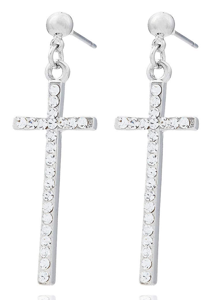 Till Berg Women's Earrings Ear Studs with Swarovski Stones Cross Silver Glamour Earrings Upper-class. 4790