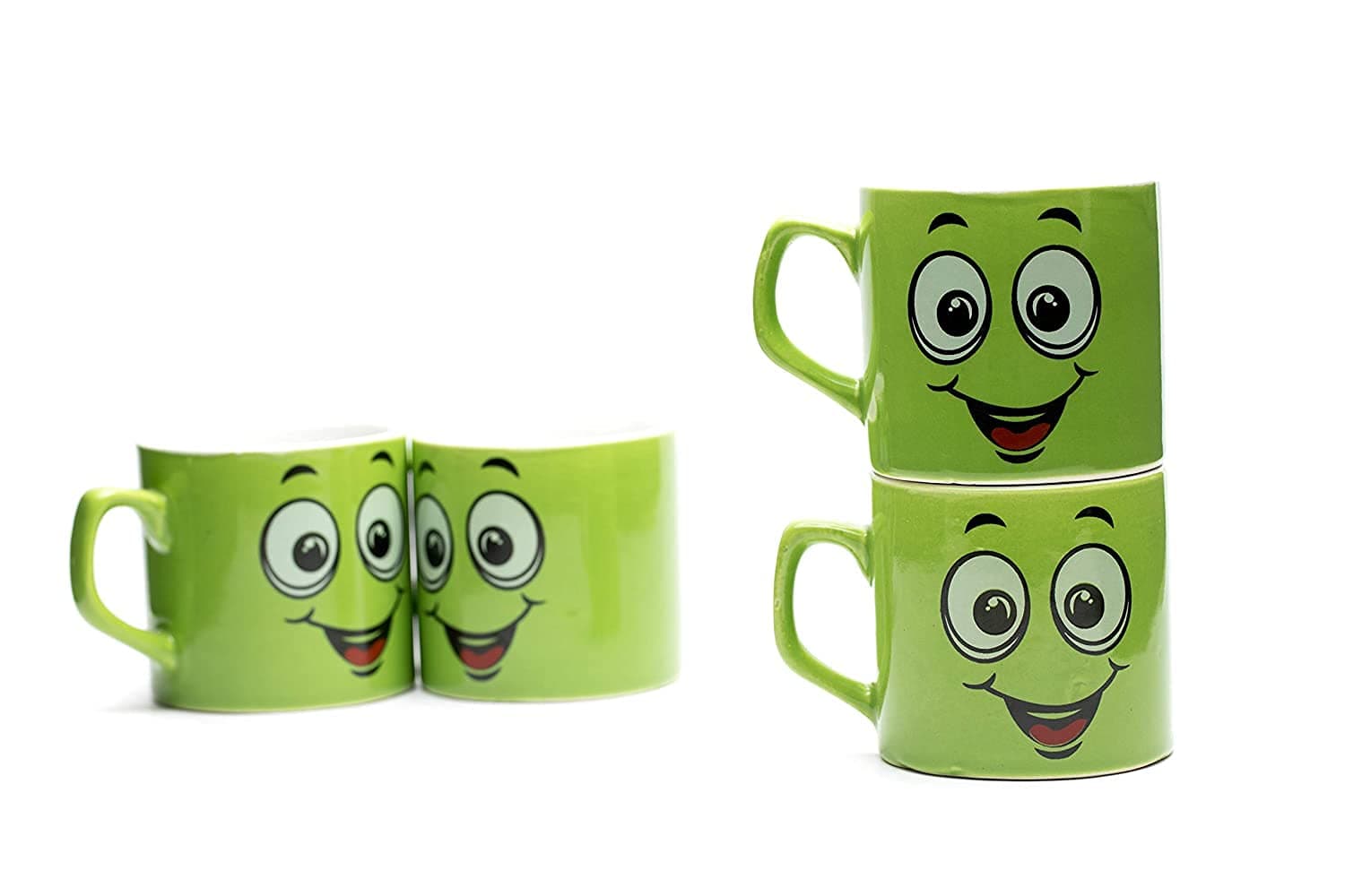 A.J Designer 150 ml Green Smiley Design Cappuccino Cup || Coffee Mug || Espresso Cup || Tea Cup || Set of 4