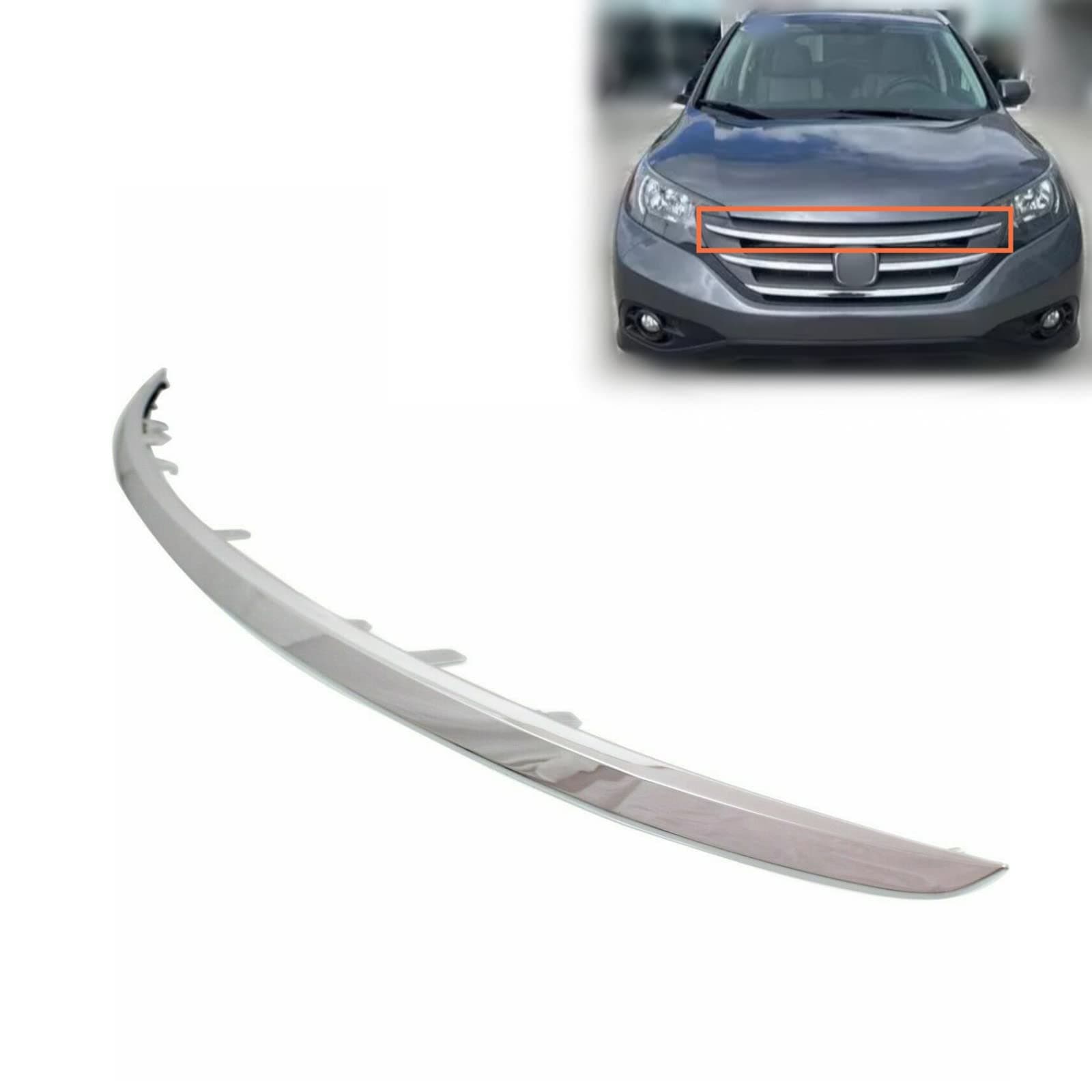 Front Upper Grille Grill Molding Trim Plastic Chrome Replacement For HONDA CR-V 2012 2013 2014 EX, EX-L, LX, Touring HO1217107