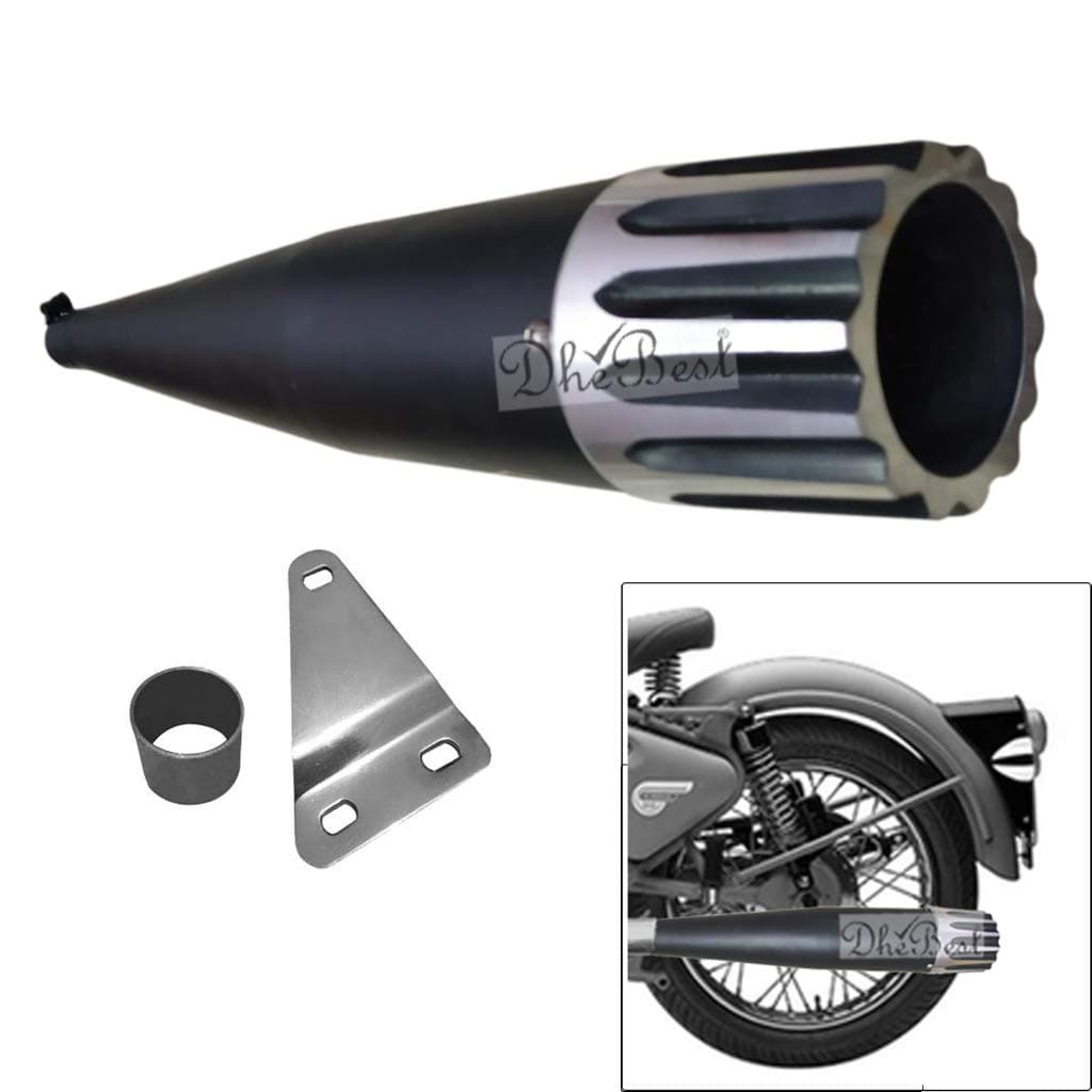 Dhe Best SR-46 Bike Bullet Silencer Exaust Stylist Rocket Silencer Glasswool Front Chrome Bike Exhaust Silencer for RE Classic 350