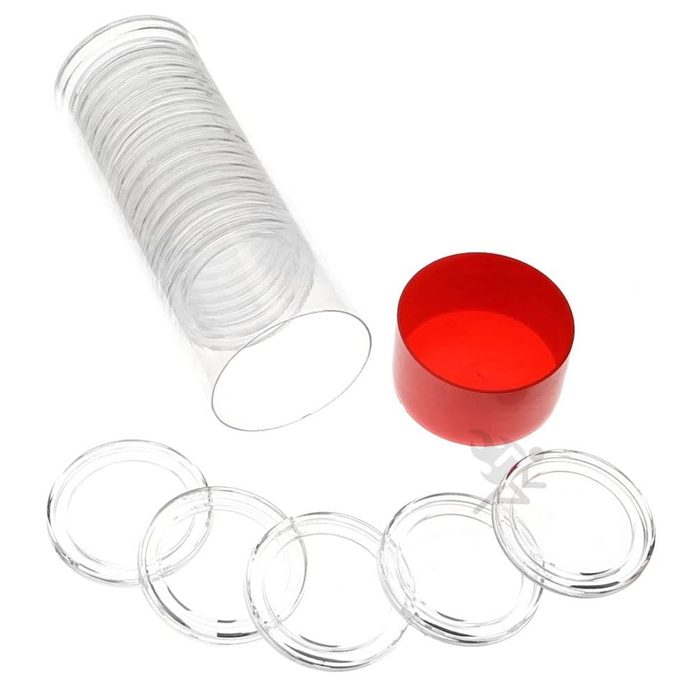 20pcs 32.7mm Direct Fit "H32" Coin Holders & Capsule Tube with Red Cap Lid for 1oz Gold Eagles | Capsules & Storage Tube for American Gold Eagles, 1oz Gold Buffalo, 1oz Gold Britannia