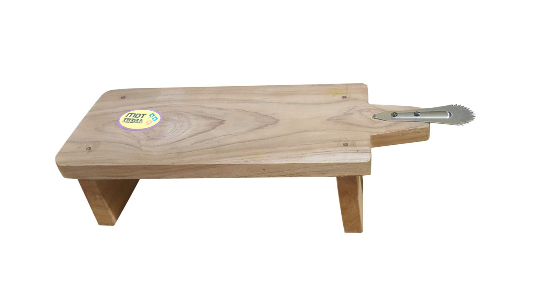 MDT India™ Real Teak Wood Traditional Coconut Scraper Short Stool Type Chirava Grater (M Size/Teak Wood/Steel Blade)