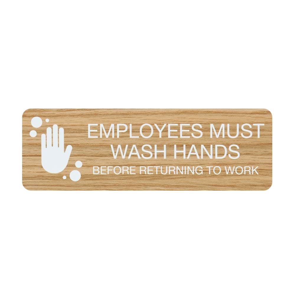 SBLABELSEmployees Must Wash Hands Indoor Easy Adhesive Mount Door and Wall Sign for Restaurants and Small Businesses 3" x 9" - Light Wood