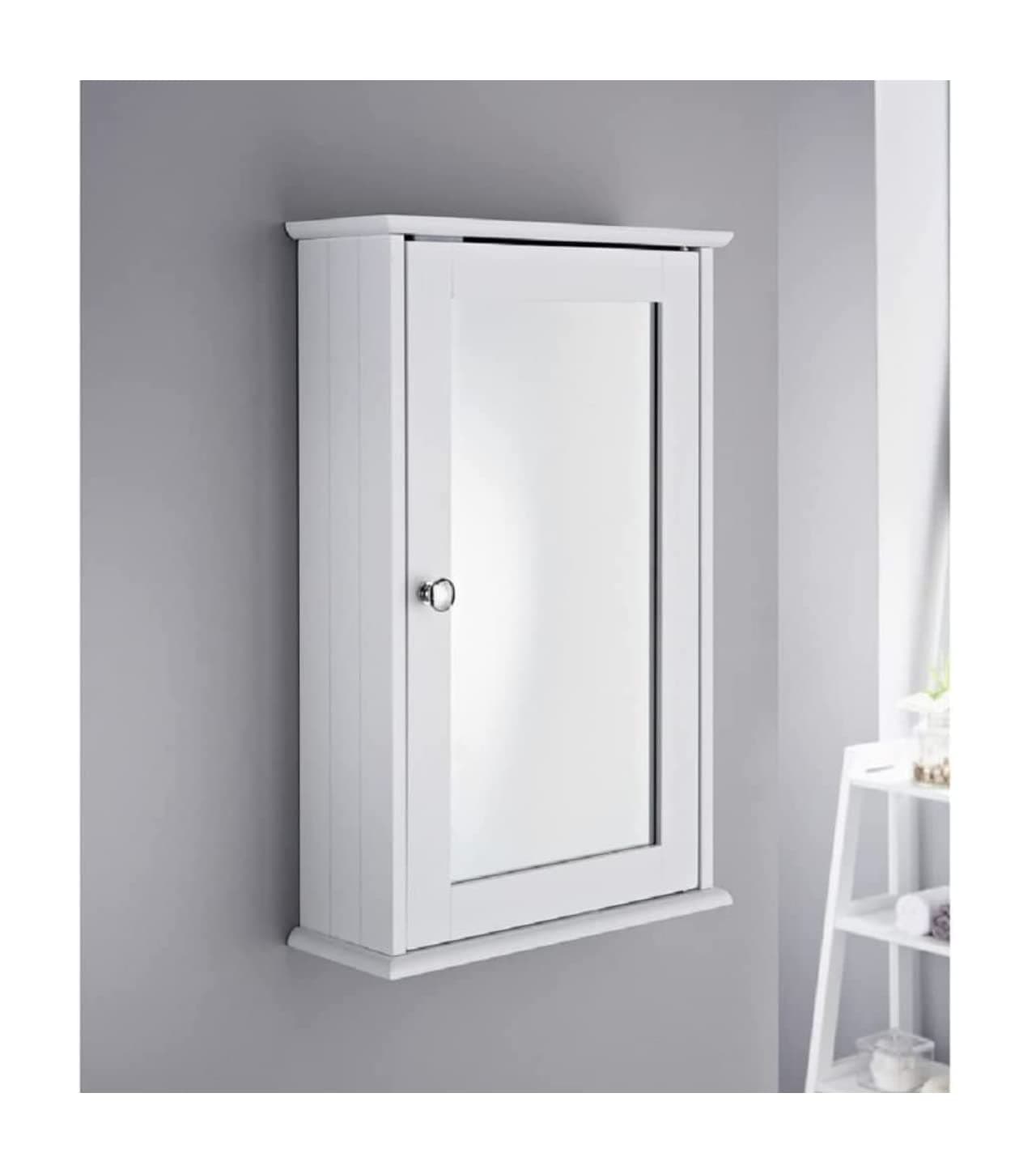 Saxony® Bathroom Slim Single Door Mirrored Cabinet Bathroom cupboard Wall Mounted wooden Modern Storage Unit with Internal Shelf and Display Shelf White