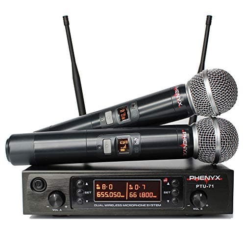 Phenyx Pro Dual UHF Wireless Microphone System, Cordless Mics With 250ft Long Range Professional Performance, 80 Channels, Rugged Metal Built With 16 Hours Battery Life (UHF Wireless Microphone)