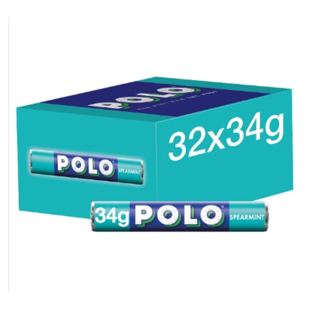 Polo Spearmint Mints Tube 34g – Refreshing Mint Candy, Case of 32 Tubes
