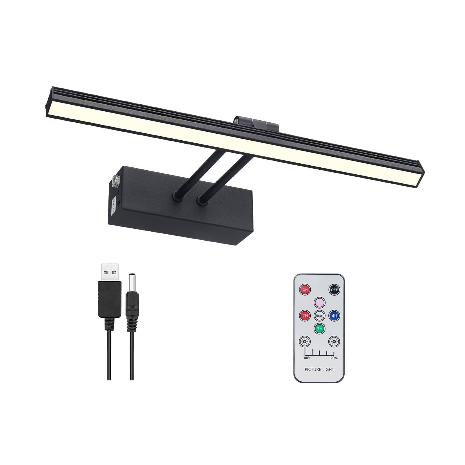 FUNCHDAY Picture Light,Battery Art Lights for Wall,Wireless Remote Painting Light with Timer and Dimmable,13”Metal Display Lighting for Artwork,Portrait,Gallery-Black